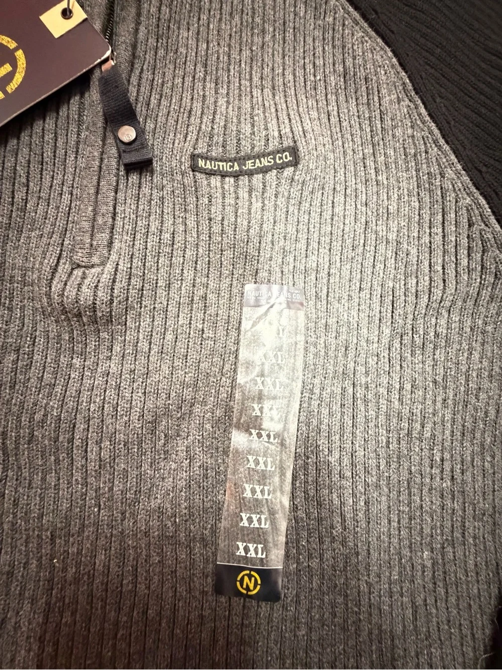 NWT Vintage Nautica Jeans Co Quarter Zip Rib Knit Sweater Gray Black XXL 2XL